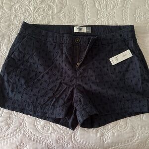 Navy Blue Eyelet Women Shorts